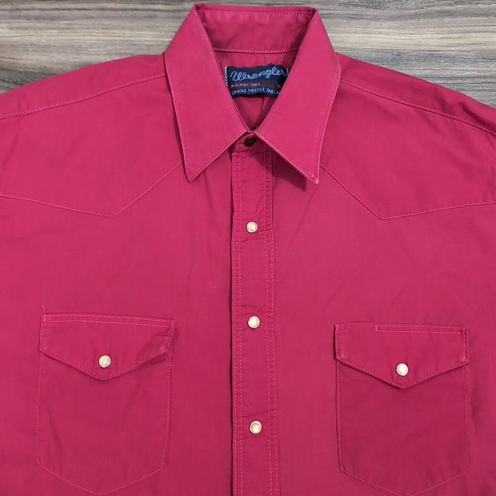 Vintage 90s Wrangler Mens Size 16x34 Western Shirt Red Button Up 19W